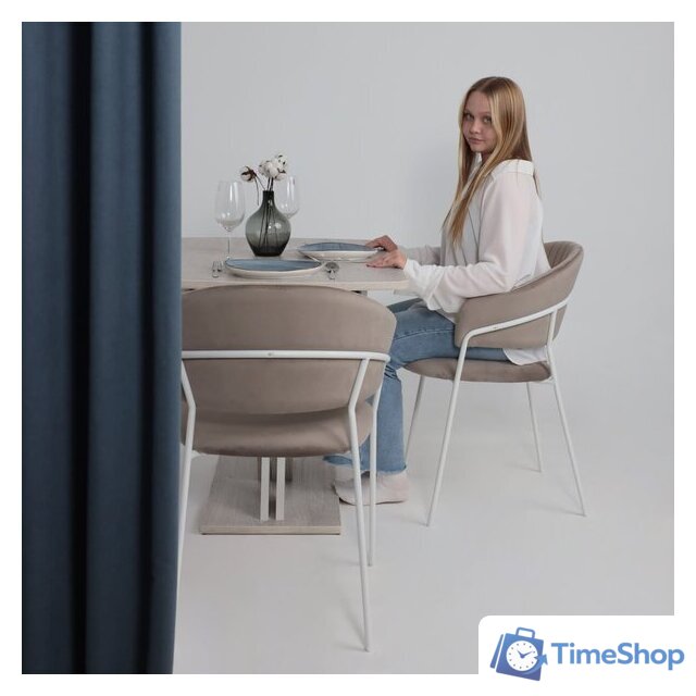 Стул с подлокотниками Алвест AV 433 (светло-коричневый бархат H-61/белый) - Изображение №2 — Интернет-магазин Time-Shop