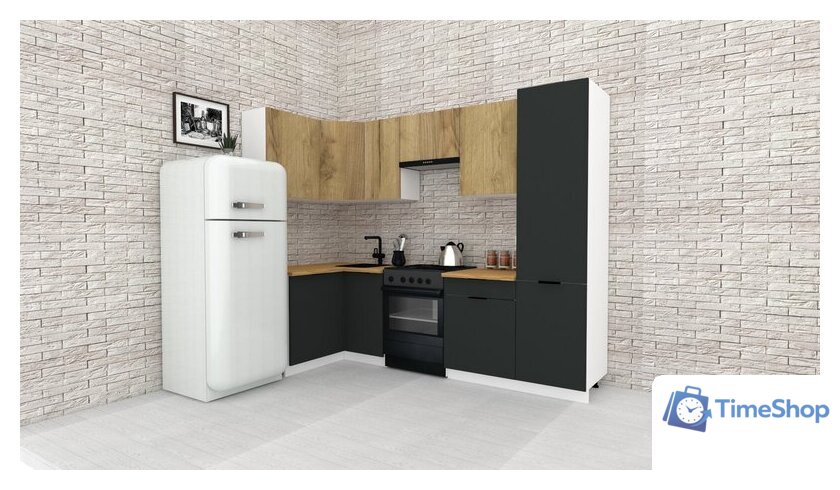 Готовая кухня ВерсоМебель Эко-2 1.2x2.7 левая (дуб крафт золотой/антрацит/ст.золотистый дуб) - Изображение №2 — Интернет-магазин Time-Shop