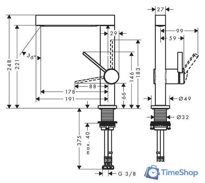 Смеситель Hansgrohe Finoris 76060000 - Изображение №3 — Интернет-магазин Time-Shop