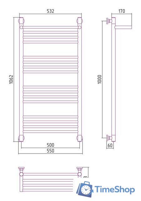 Полотенцесушитель Сунержа Богема с полкой+ 1000х500 03-0223-1050 - Изображение №3 — Интернет-магазин Time-Shop
