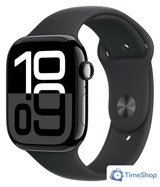 Умные часы Apple Watch Series 10 46 мм (алюминиевый корпус, черный/черный, спортивный силиконовый ремешок S/M) - Изображение №1 — Интернет-магазин Time-Shop
