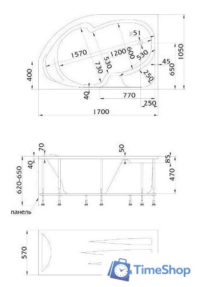 Ванна 1Марка Diana 170x105 R (с каркасом) - Изображение №3 — Интернет-магазин Time-Shop