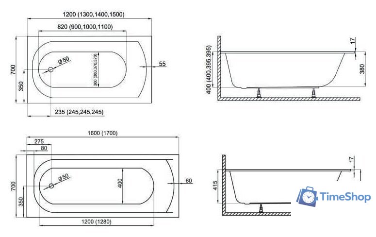 Ванна Polimat Classic Slim 160x70 (c ножками) - Изображение №3 — Интернет-магазин Time-Shop