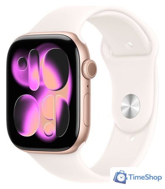 Умные часы Apple Watch Series 11 46 мм (алюминиевый корпус, розовое золото/легкие румяна, спортивный силиконовый ремешок S/M) - Изображение №1 — Интернет-магазин Time-Shop