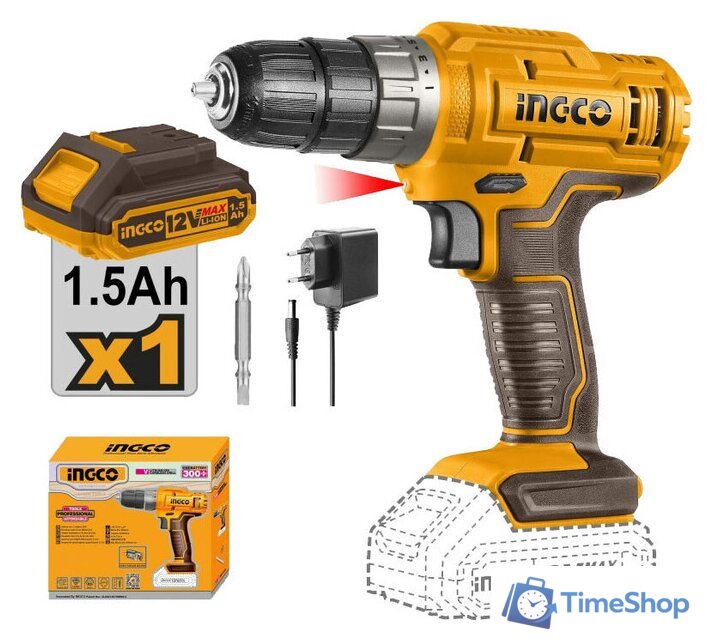 Дрель-шуруповерт Ingco CDLI1218 (с 1-им АКБ) - Изображение №1 — Интернет-магазин Time-Shop