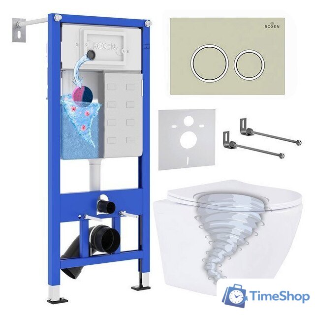 Унитаз подвесной Roxen Antares Tornado в комплекте с инсталляцией StounFix Dual Fresh 6 в 1 968346 (кнопка: пастель бежевый) - Изображение №1 — Интернет-магазин Time-Shop
