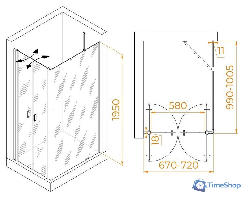 Душевой уголок RGW PA-144B (PA-104B+Z-050-2B+O-204B) 060814470-14 70x100 (черный/прозрачное стекло) - Изображение №2 — Интернет-магазин Time-Shop