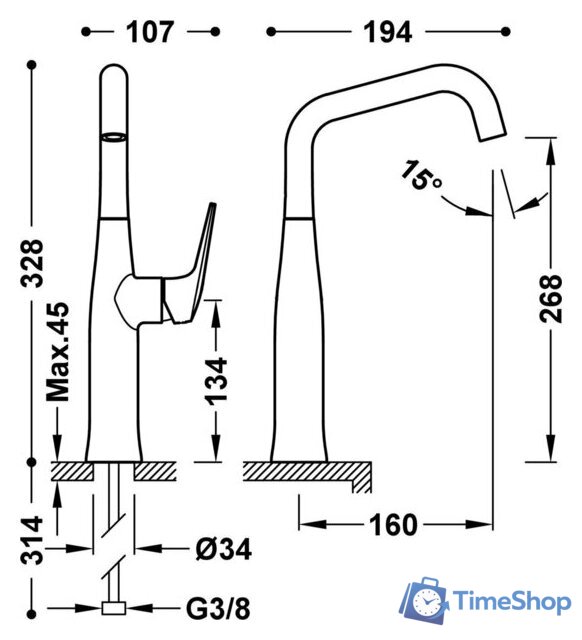 Смеситель Tres Fuji Stal 28164701AC - Изображение №2 — Интернет-магазин Time-Shop