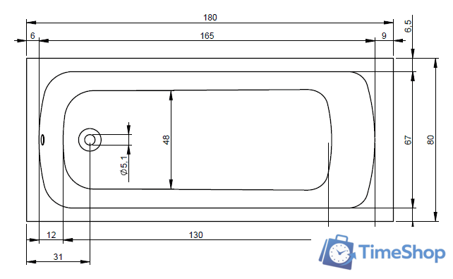 Ванна Riho Dola 180x80 BB32 (без ножек) - Изображение №2 — Интернет-магазин Time-Shop