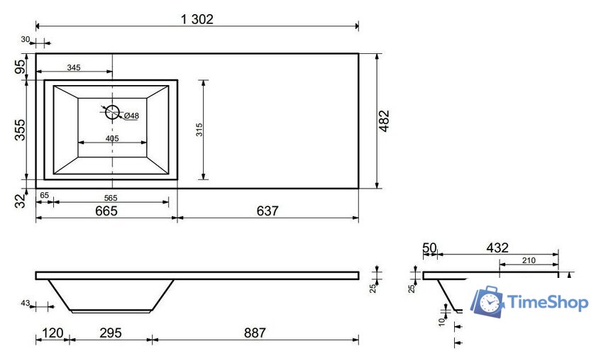 Умывальник Эстет Даллас 130, левая (белый) - Изображение №5 — Интернет-магазин Time-Shop