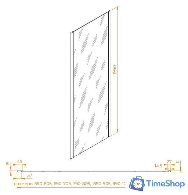 Душевая стенка RGW Z-050-2Gr 352205208-110 (серый/прозрачное стекло) - Изображение №3 — Интернет-магазин Time-Shop