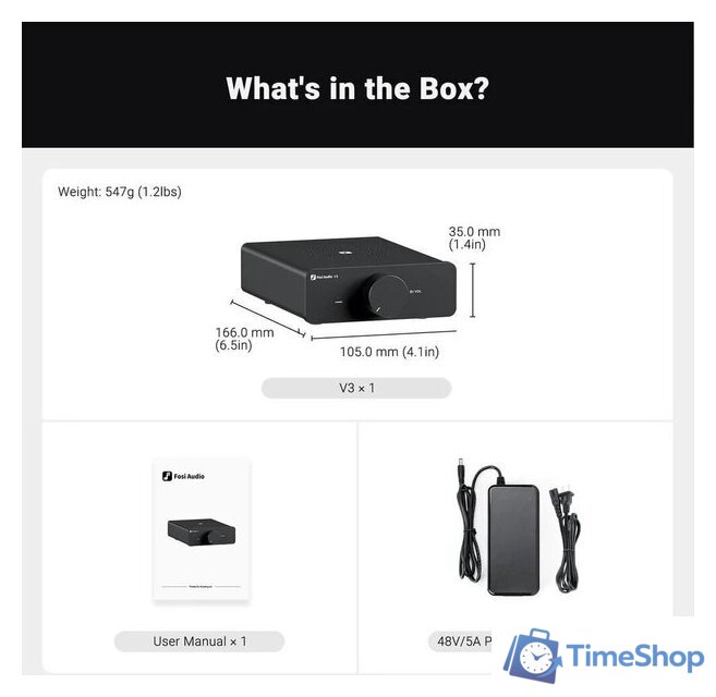 Усилитель мощности Fosi Audio V3 (48V/5A) - Изображение №8 — Интернет-магазин Time-Shop