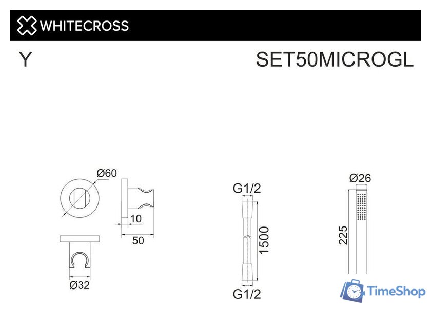 Душевой гарнитур  Whitecross SET50MICROGL (золото) - Изображение №2 — Интернет-магазин Time-Shop