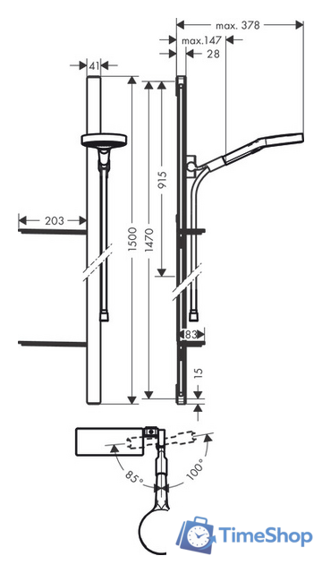 Душевой гарнитур  Hansgrohe Rainfinity 130 3jet 27674000 - Изображение №3 — Интернет-магазин Time-Shop
