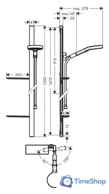 Душевой гарнитур  Hansgrohe Rainfinity 130 3jet 27674000 - Изображение №3 — Интернет-магазин Time-Shop