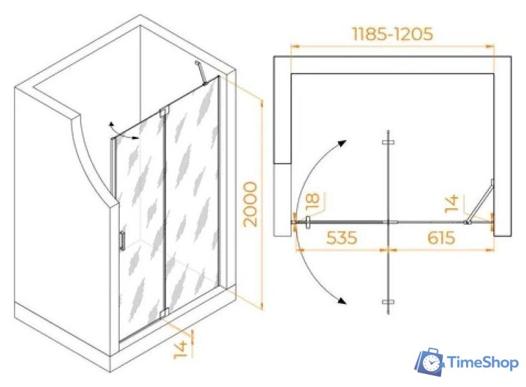 Душевая дверь RGW HO-014Gr 350601412-110 (серый/прозрачное стекло) - Изображение №2 — Интернет-магазин Time-Shop