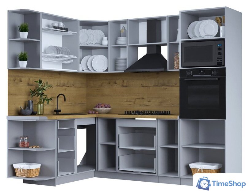 Готовая кухня Интерлиния Тренд 1.68x2.4 ВТ левая (океан/океан/дуб бунратти) - Изображение №2 — Интернет-магазин Time-Shop