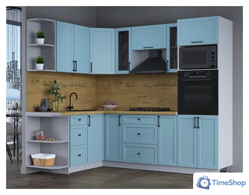 Готовая кухня Интерлиния Тренд 1.68x2.4 ВТ левая (океан/океан/дуб бунратти) - Изображение №4 — Интернет-магазин Time-Shop