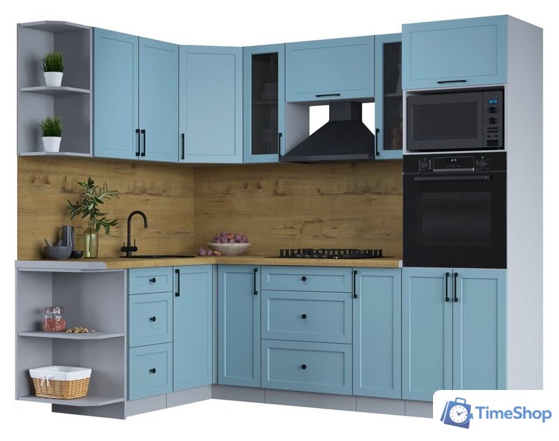 Готовая кухня Интерлиния Тренд 1.68x2.4 ВТ левая (океан/океан/дуб бунратти) - Изображение №1 — Интернет-магазин Time-Shop