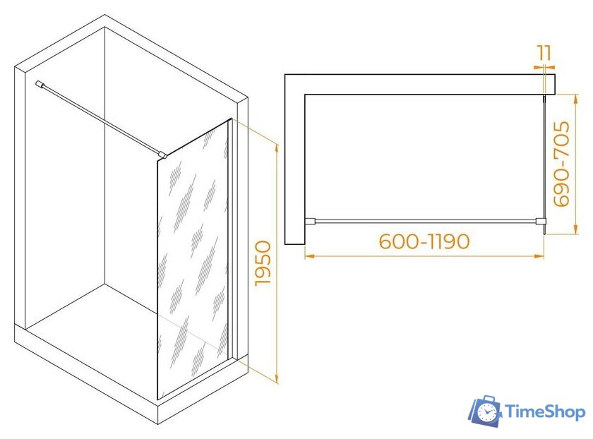 Душевая стенка RGW WA-002G 35100207-16 70 (золото/прозрачное стекло) - Изображение №2 — Интернет-магазин Time-Shop