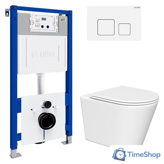 Унитаз подвесной Lauter Longer 2110822 с кнопкой 219702F (квадратная, белый) - Изображение №2 — Интернет-магазин Time-Shop