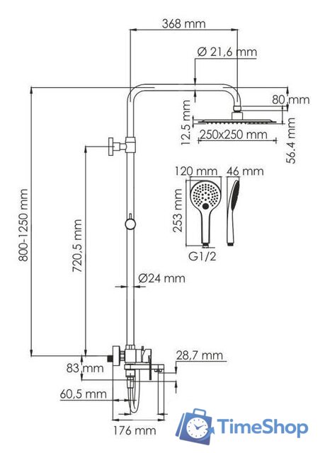 Душевая система  Wasserkraft A185.254.155.WM - Изображение №3 — Интернет-магазин Time-Shop