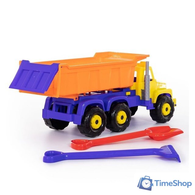 Набор Полесье Супергигант автомобиль-самосвал + лопата и грабли 5557 - Изображение №9 — Интернет-магазин Time-Shop