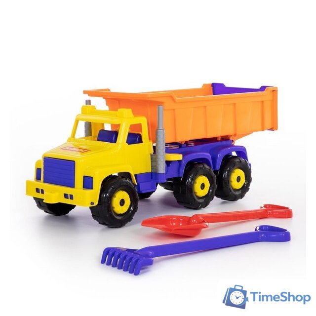 Набор Полесье Супергигант автомобиль-самосвал + лопата и грабли 5557 - Изображение №6 — Интернет-магазин Time-Shop