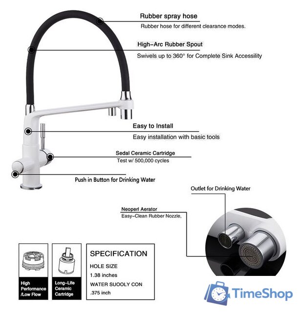 Смеситель Gappo G4398-9 (белый/черный) - Изображение №11 — Интернет-магазин Time-Shop