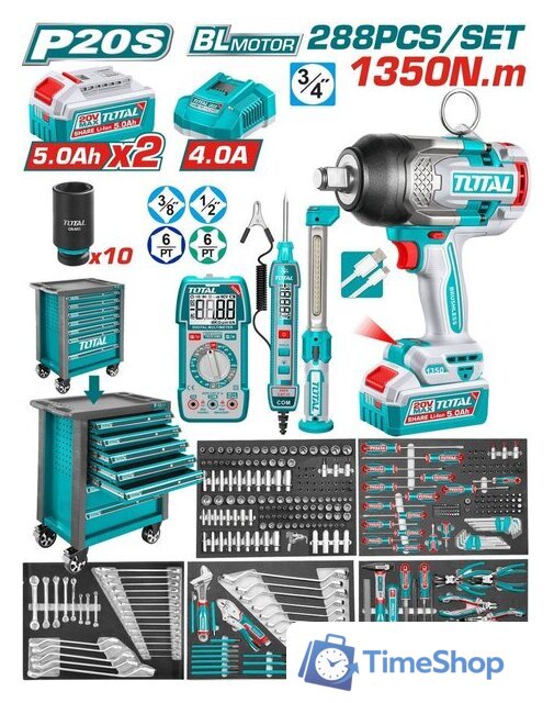 Гайковерт Total THPTCS82882 (с 2-мя АКБ, кейс, набор инструментов) - Изображение №1 — Интернет-магазин Time-Shop