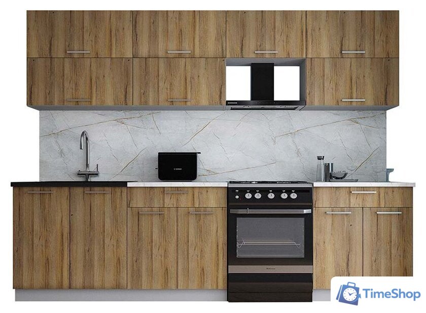 Готовая кухня Интерлиния Мила Gloss 60-28 (дуб вотан/дуб вотан/травертин серый) - Изображение №1 — Интернет-магазин Time-Shop