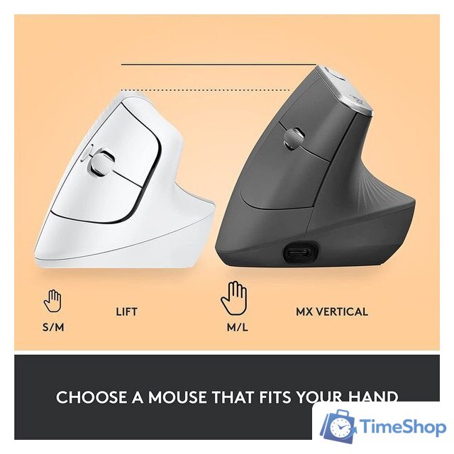 Вертикальная мышь Logitech Lift (белый) - Изображение №8 — Интернет-магазин Time-Shop