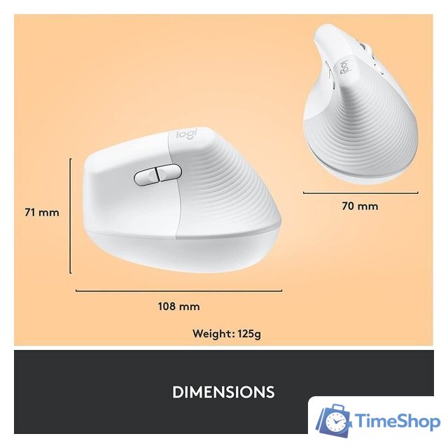 Вертикальная мышь Logitech Lift (белый) - Изображение №9 — Интернет-магазин Time-Shop
