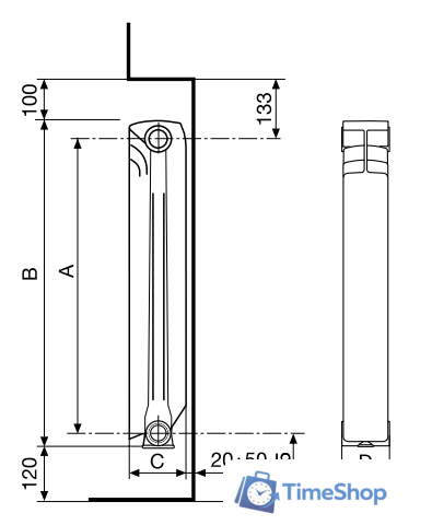 Алюминиевый радиатор Fondital Ardente C2 500/100 V63903408 (8 секций) - Изображение №4 — Интернет-магазин Time-Shop