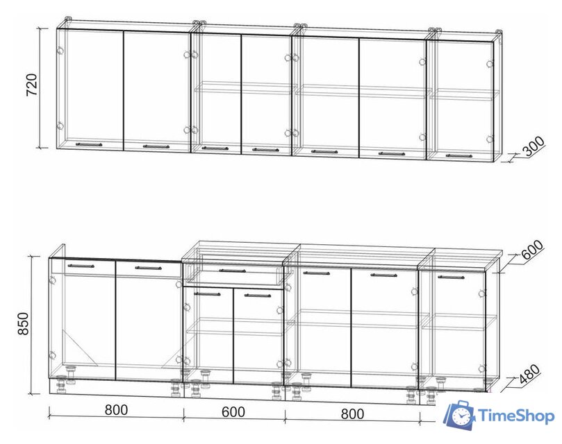 Готовая кухня Интерлиния Мила Лайт 2.6 (серебристый-дуб золотой-дуб бунратти) - Изображение №2 — Интернет-магазин Time-Shop