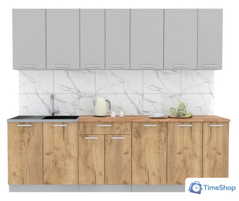 Готовая кухня Интерлиния Мила Лайт 2.6 (серебристый-дуб золотой-дуб бунратти) - Изображение №1 — Интернет-магазин Time-Shop