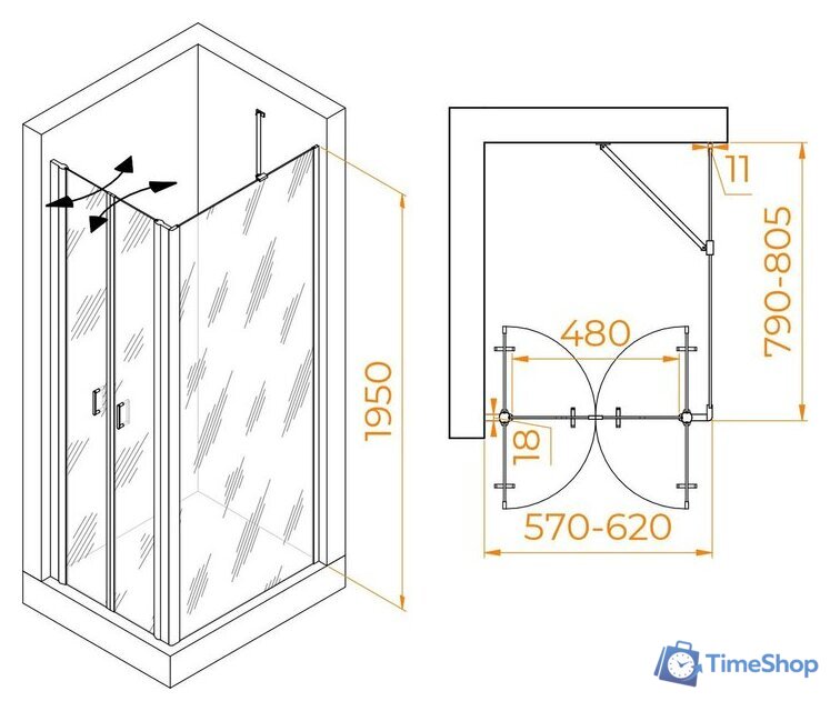 Душевой уголок RGW PA-144B (PA-104B+Z-050-2B+O-204B) 060814468-14 60x80 (черный/прозрачное стекло) - Изображение №2 — Интернет-магазин Time-Shop