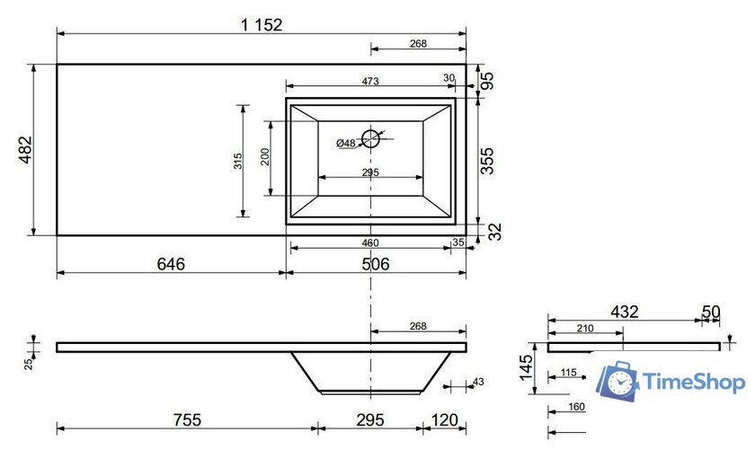 Умывальник Эстет Даллас 115, правая (белый) - Изображение №5 — Интернет-магазин Time-Shop