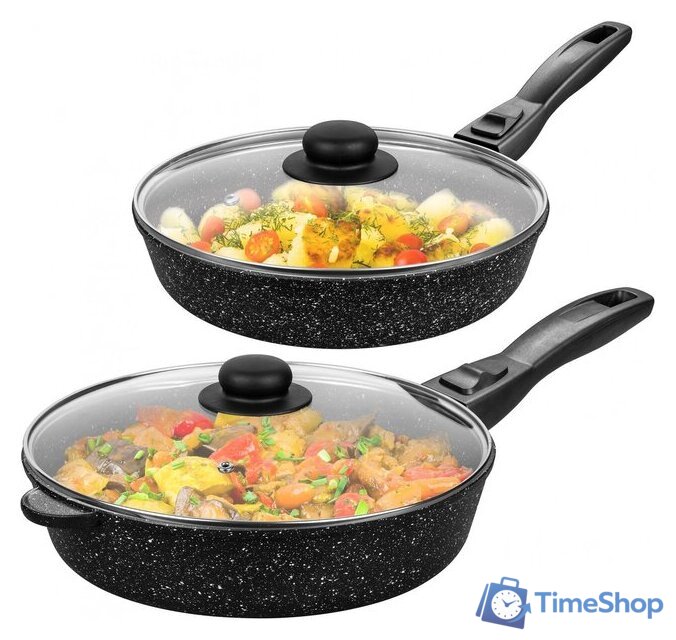 Набор сковород Elan Gallery Гармония вкуса 120134+2 (черный мрамор) - Изображение №6 — Интернет-магазин Time-Shop