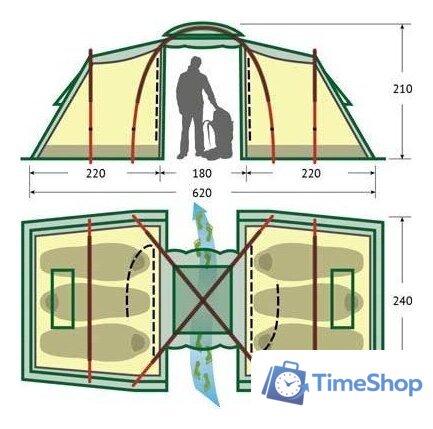 Кемпинговая палатка AlexikA Maxima 6 Luxe (зеленый) - Изображение №8 — Интернет-магазин Time-Shop