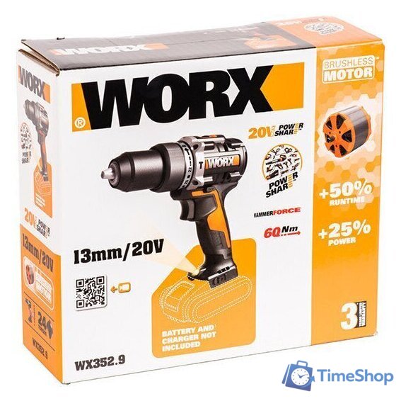 Ударная дрель-шуруповерт Worx WX352.9 (без АКБ) - Изображение №4 — Интернет-магазин Time-Shop