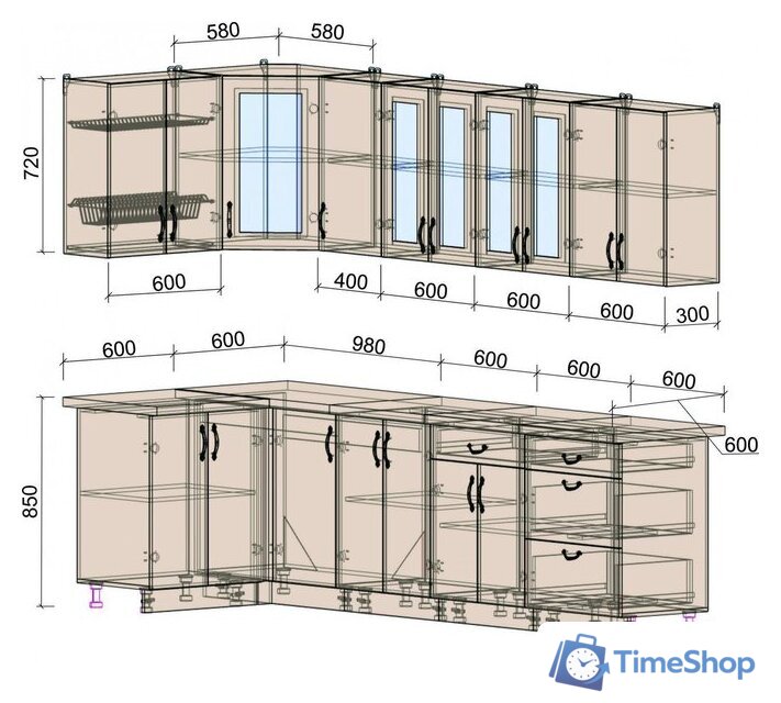 Готовая кухня Интерлиния Мила Крафт 1.2x2.8 (дуб полярный) - Изображение №2 — Интернет-магазин Time-Shop