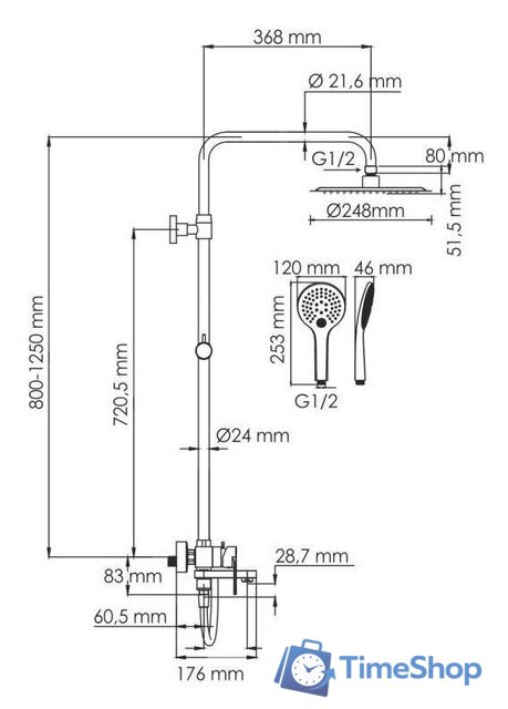 Душевая система  Wasserkraft A185.257.155.WM - Изображение №3 — Интернет-магазин Time-Shop