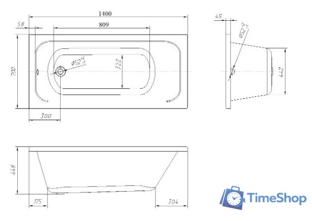 Ванна Ventospa Mitra 140x70 (с ножками) - Изображение №3 — Интернет-магазин Time-Shop