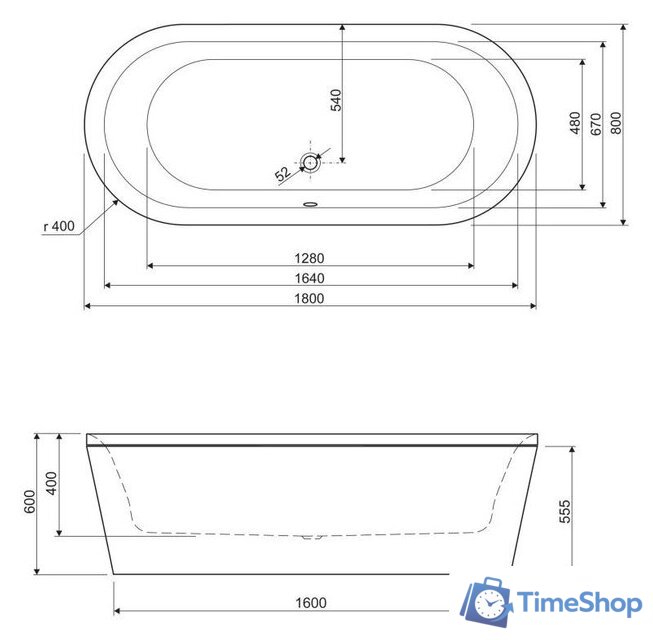Ванна Cezares Metauro Central-180-80-40-W-MATT - Изображение №2 — Интернет-магазин Time-Shop