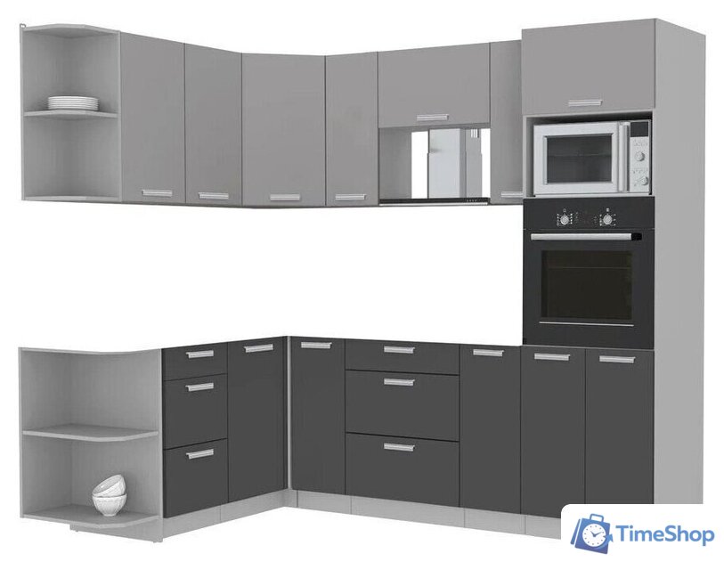 Готовая кухня Интерлиния Мила Лайт 1.68x2.4 левая без столешницы (серебристый/антрацит) - Изображение №1 — Интернет-магазин Time-Shop