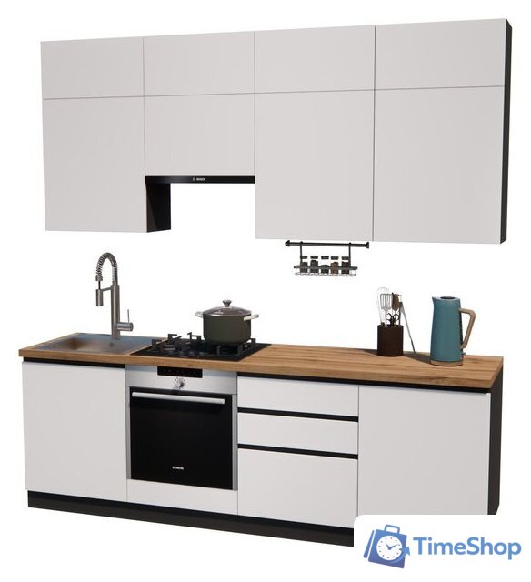 Готовая кухня ВерсоМебель Эко Премиум 2.4 (белый фасадный/ст. дуб вотан) - Изображение №1 — Интернет-магазин Time-Shop