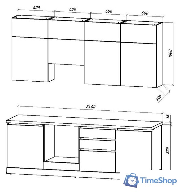 Готовая кухня ВерсоМебель Эко Премиум 2.4 (белый фасадный/ст. дуб вотан) - Изображение №8 — Интернет-магазин Time-Shop