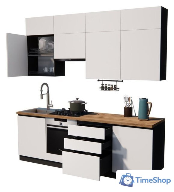 Готовая кухня ВерсоМебель Эко Премиум 2.4 (белый фасадный/ст. дуб вотан) - Изображение №2 — Интернет-магазин Time-Shop