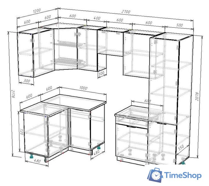 Готовая кухня ВерсоМебель Эко-2 1.2x2.7 левая (дуб крафт белый/антрацит/ст.мрамор итальянский) - Изображение №6 — Интернет-магазин Time-Shop